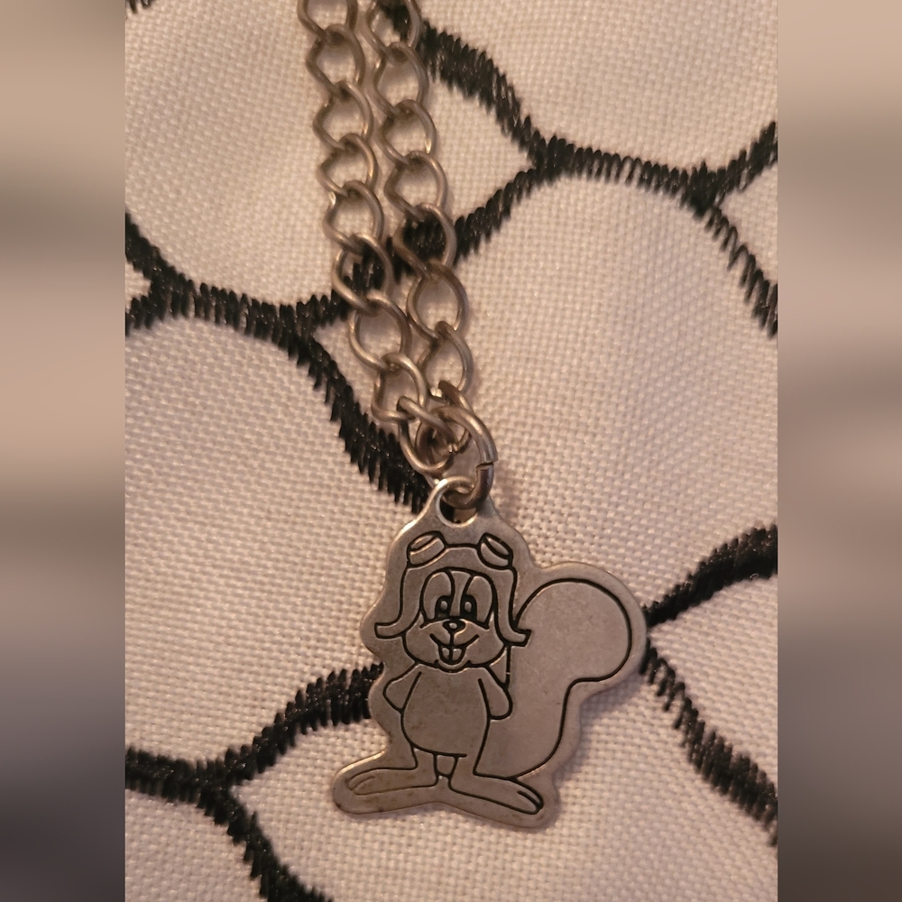 RARE 1997 ROCKY AND BULLWINKLE Silver Cartoon Character Pendant Necklace